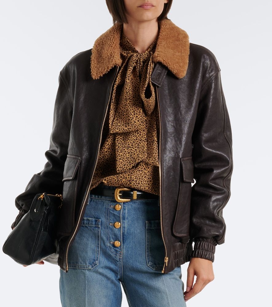 Caban shearling-trimmed leather bomber jacket - Valentino - Modalova