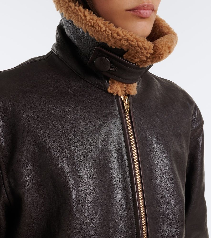 Caban shearling-trimmed leather bomber jacket - Valentino - Modalova