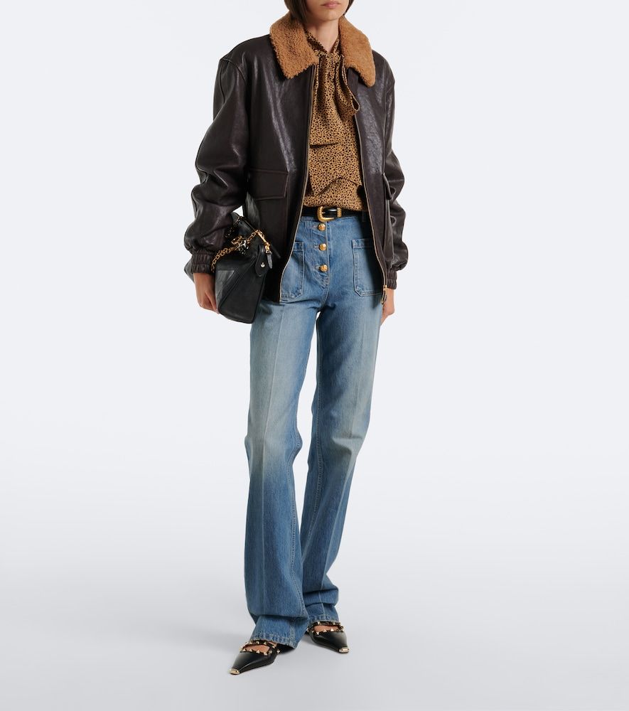 Caban shearling-trimmed leather bomber jacket - Valentino - Modalova