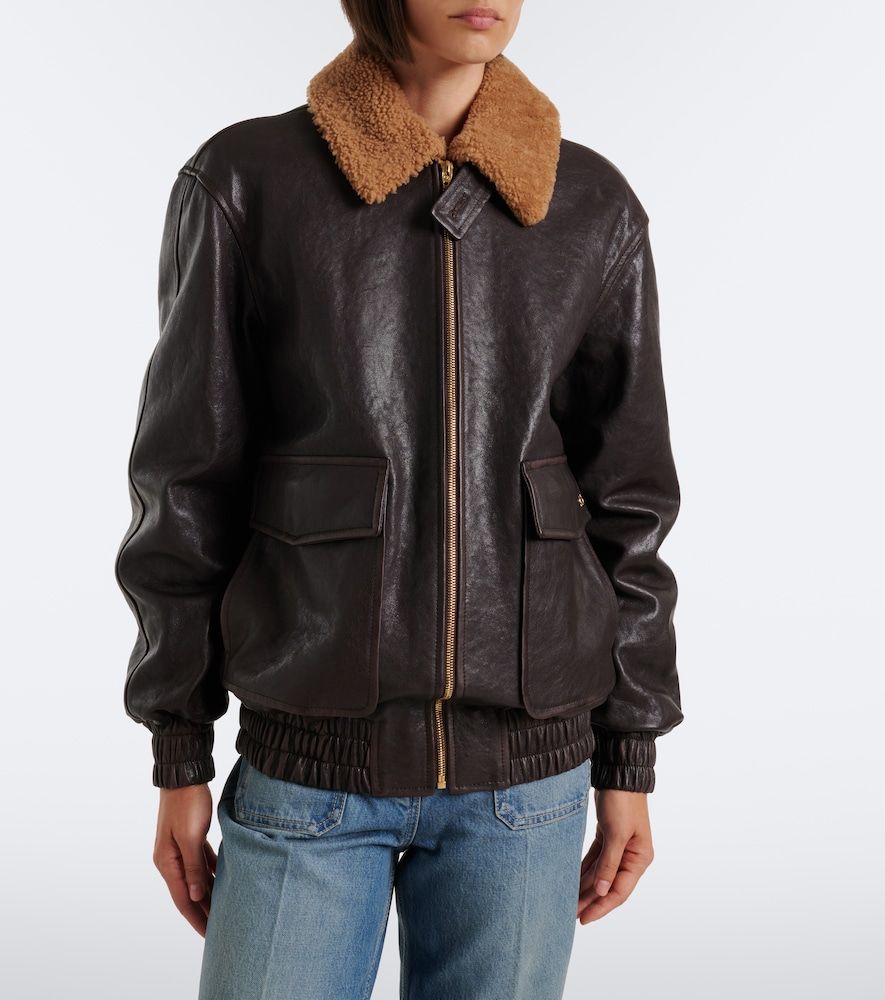 Caban shearling-trimmed leather bomber jacket - Valentino - Modalova
