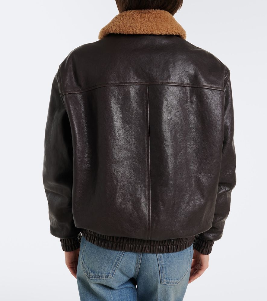 Caban shearling-trimmed leather bomber jacket - Valentino - Modalova