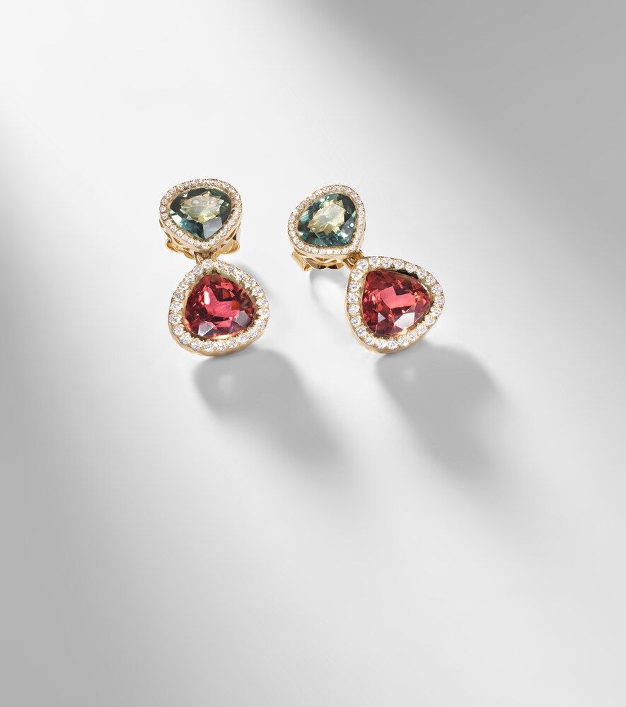 Pendientes Two Drop Kaleidoscope de oro de 18 ct con turmalinas y diamantes - Octavia Elizabeth - Modalova
