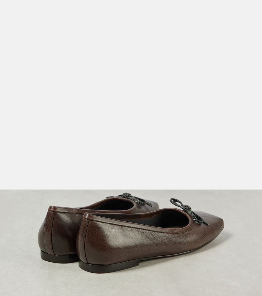 Monili bow-detail leather ballet flats - Brunello Cucinelli - Modalova