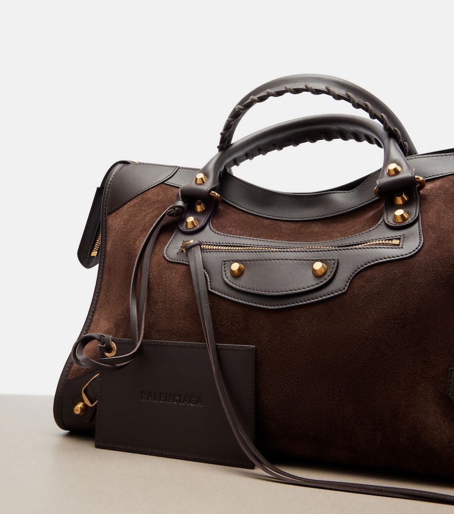 Le City Medium leather-trimmed suede top-handle bag - Balenciaga - Modalova