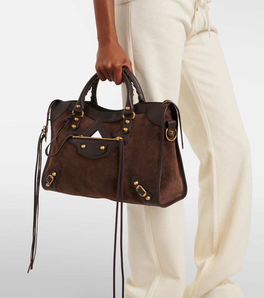 Le City Medium leather-trimmed suede top-handle bag - Balenciaga - Modalova