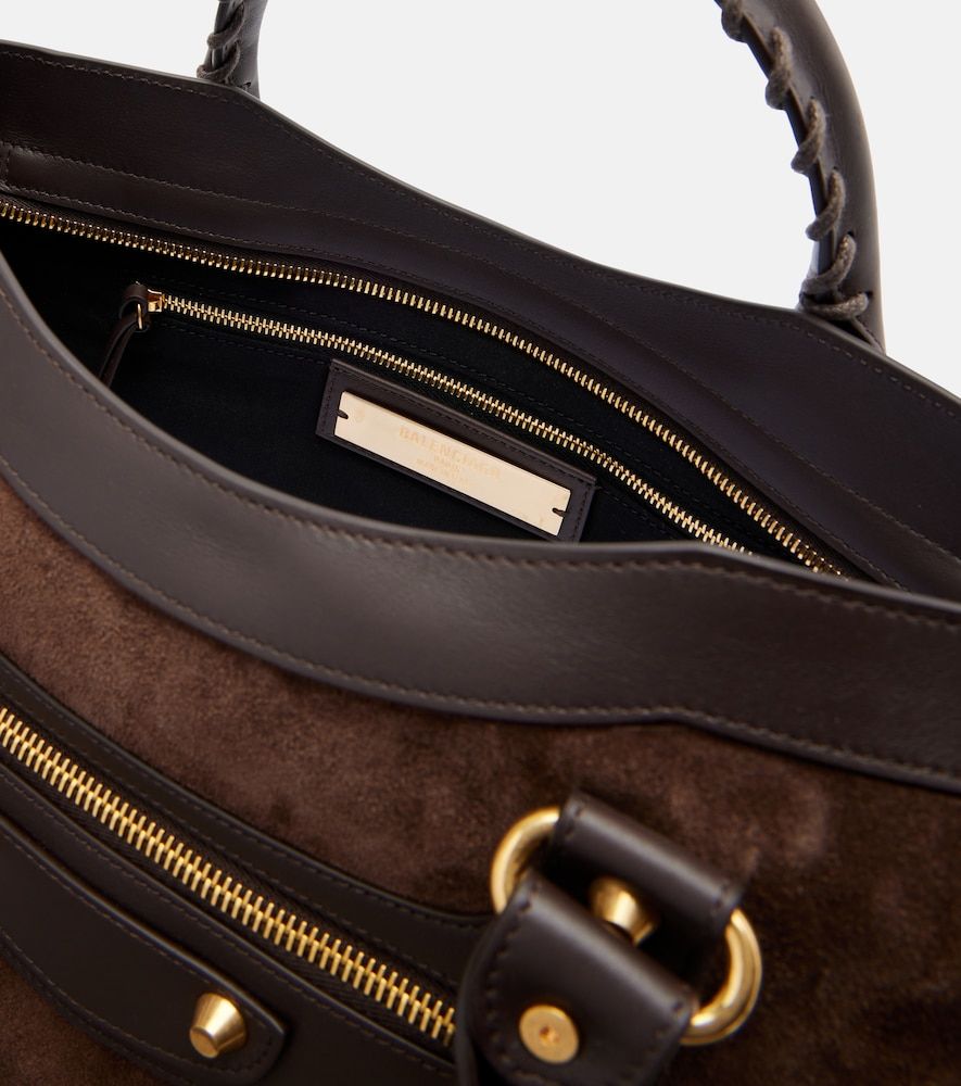 Le City Medium leather-trimmed suede top-handle bag - Balenciaga - Modalova