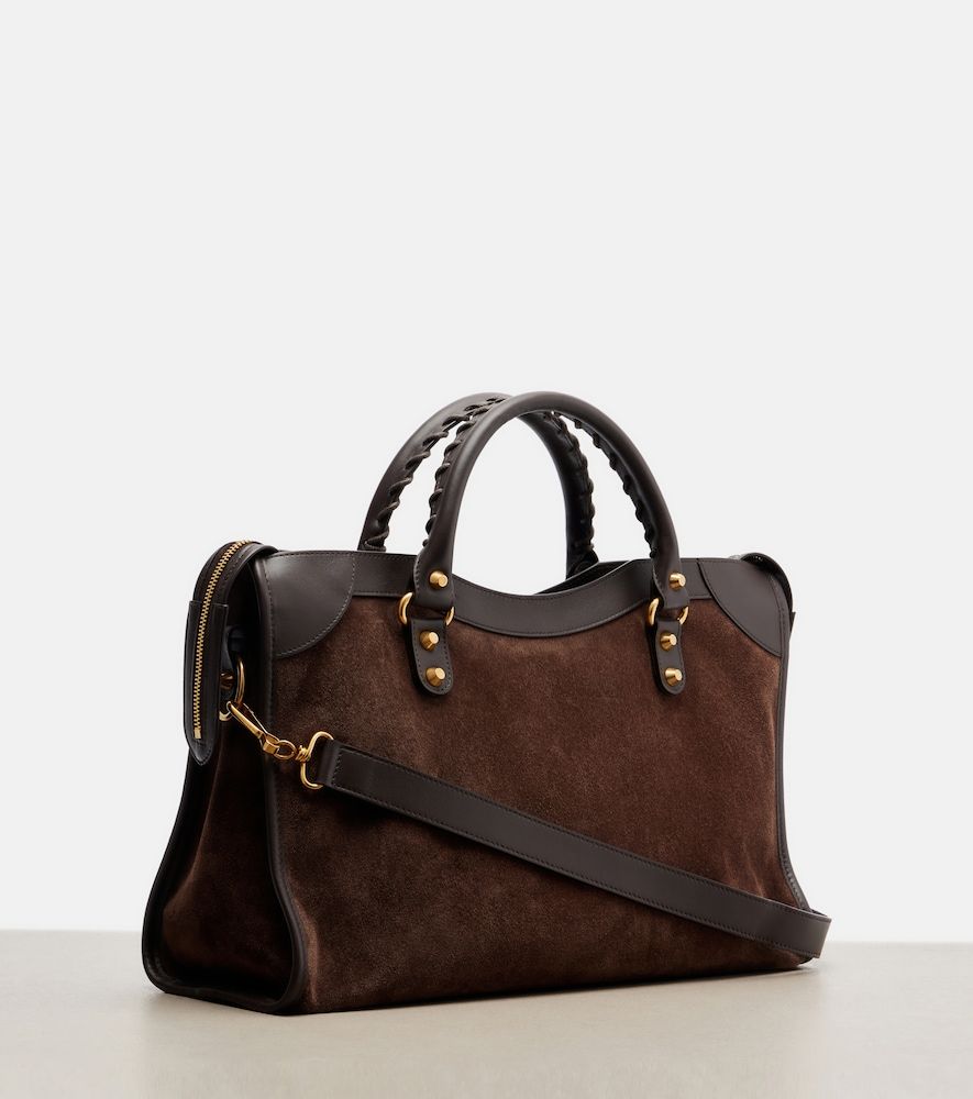 Le City Medium leather-trimmed suede top-handle bag - Balenciaga - Modalova