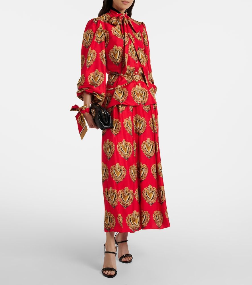 Printed tie-neck silk blouse - Dolce&Gabbana - Modalova