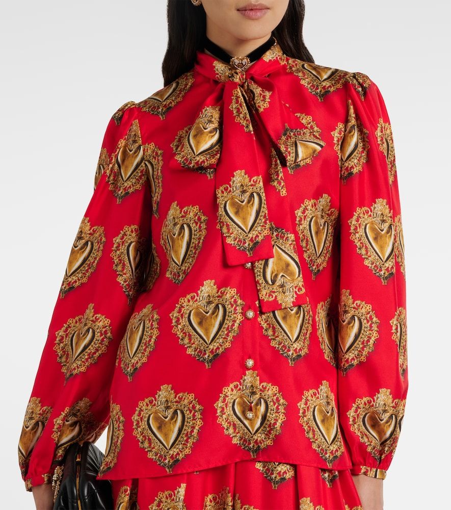 Printed tie-neck silk blouse - Dolce&Gabbana - Modalova