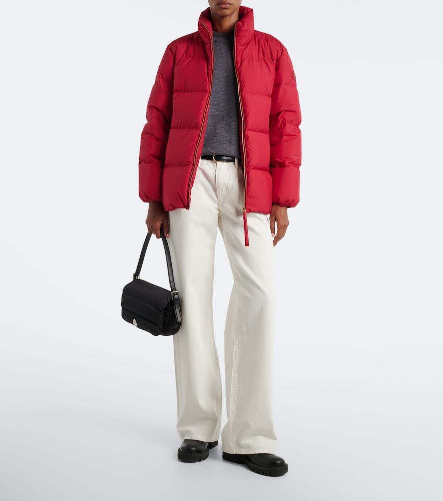 Moncler Leather-trimmed down jacket - Moncler - Modalova
