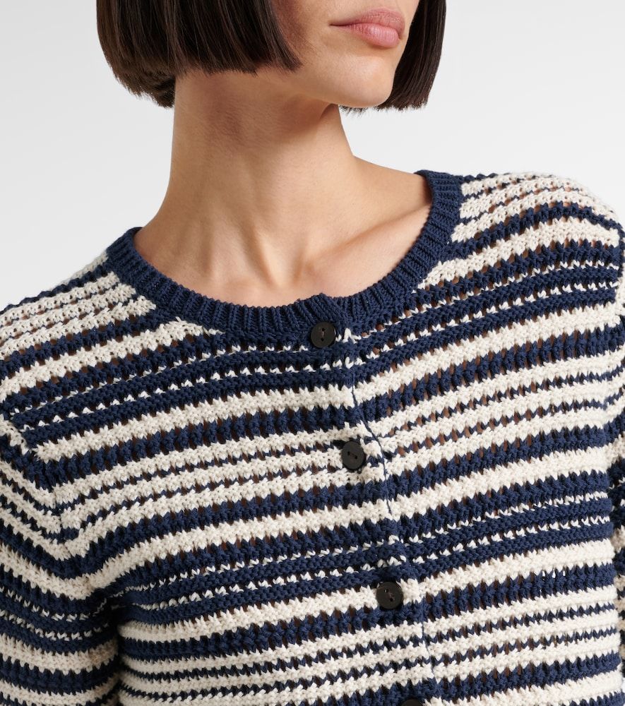 Cardigan in cotone a righe traforato - Vince - Modalova