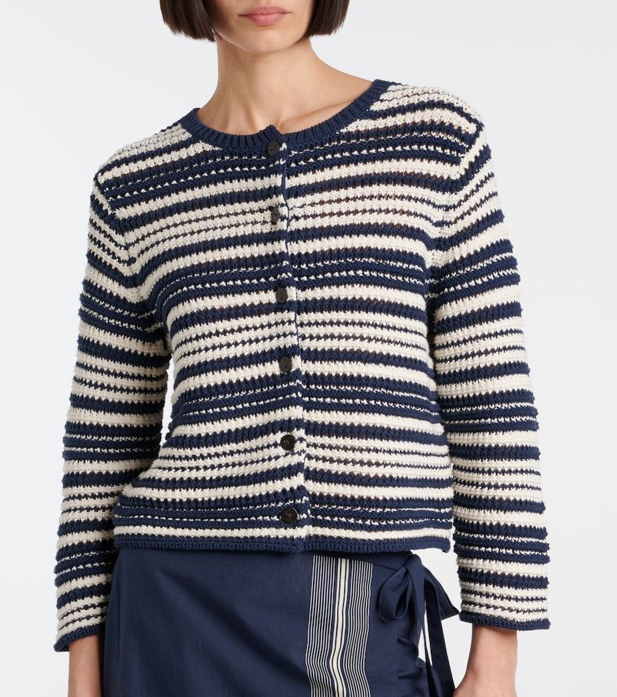 Cardigan in cotone a righe traforato - Vince - Modalova