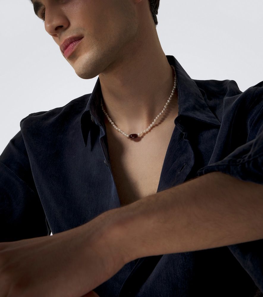 Collar de oro de 9 ct (375/1000) con perlas de agua dulce y hessonita - Ileana Makri - Modalova