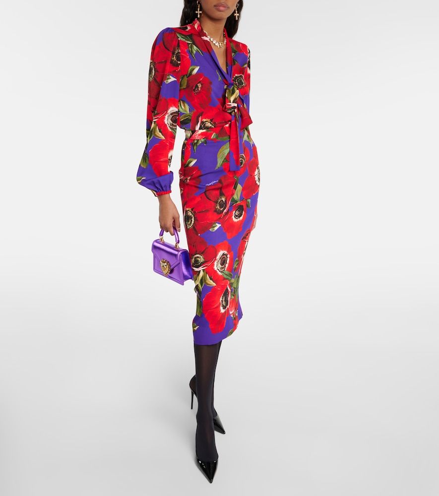Tie-neck floral silk-blend blouse - Dolce&Gabbana - Modalova