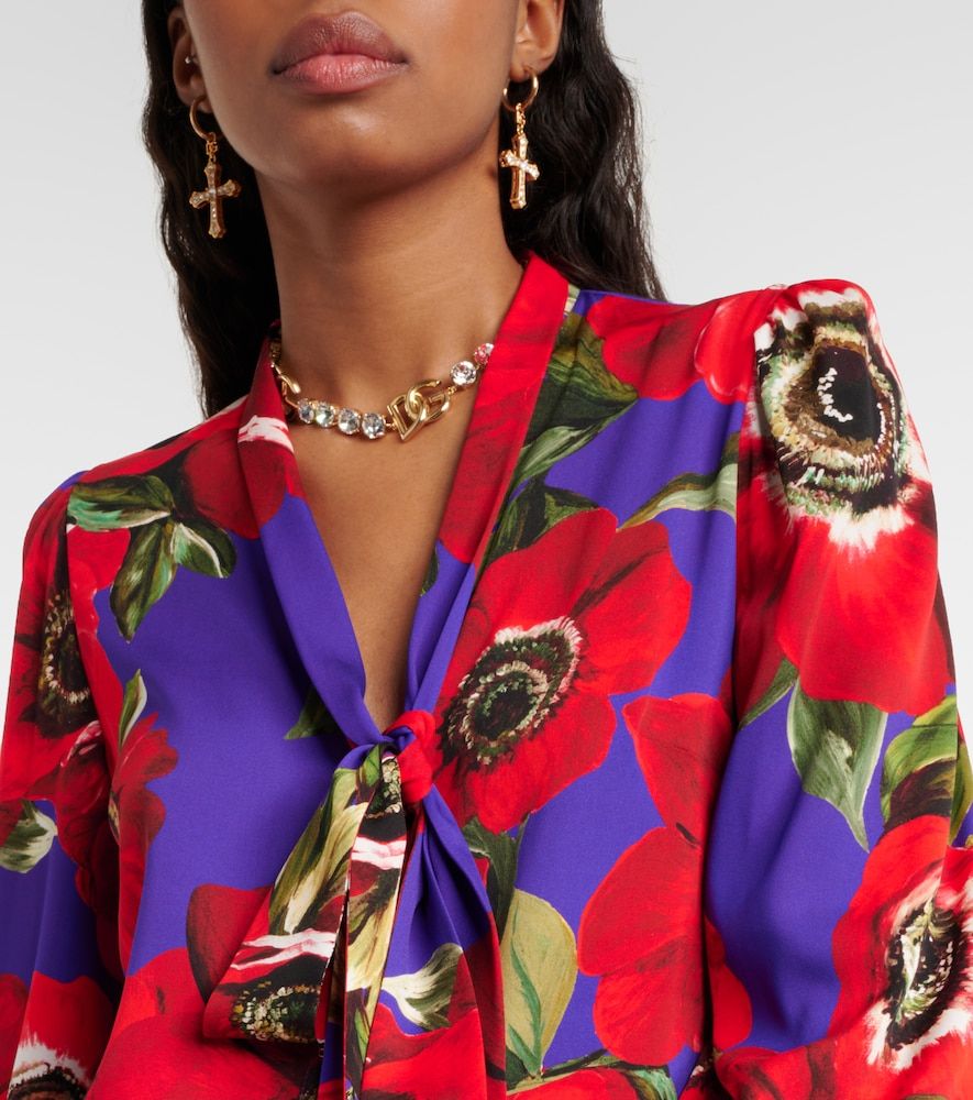 Tie-neck floral silk-blend blouse - Dolce&Gabbana - Modalova