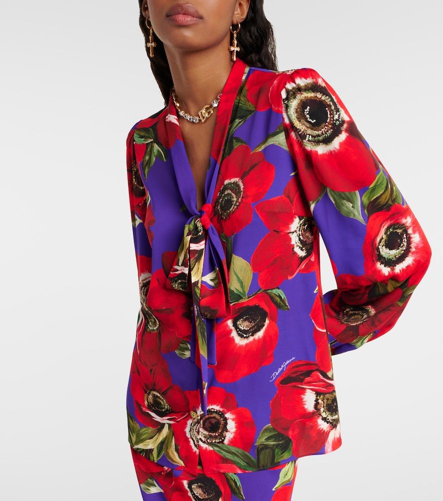 Tie-neck floral silk-blend blouse - Dolce&Gabbana - Modalova