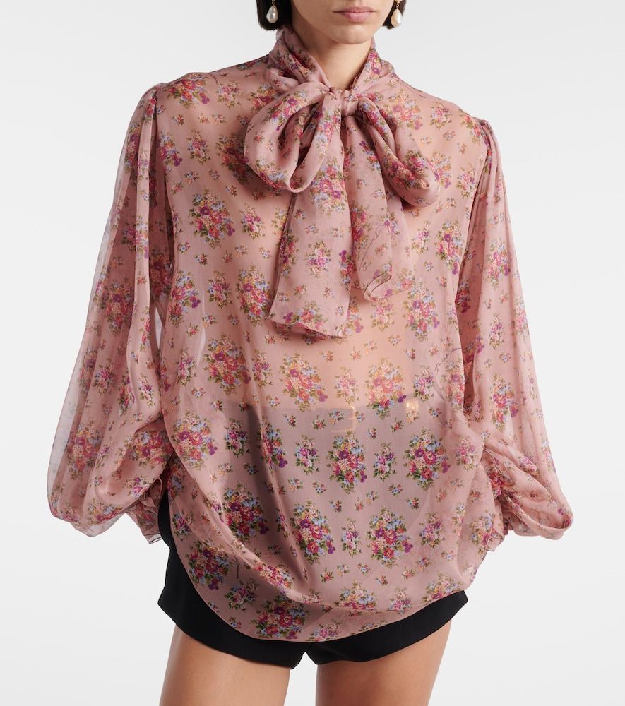 Floral tie-neck silk blouse - Dolce&Gabbana - Modalova