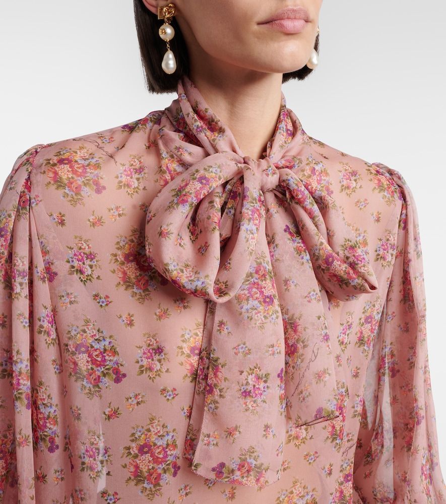 Floral tie-neck silk blouse - Dolce&Gabbana - Modalova