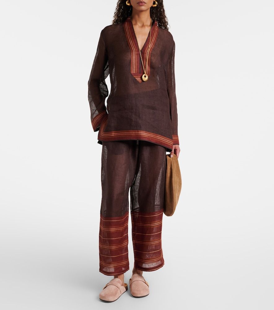 Pantalones cropped de lino a rayas - Tory Burch - Modalova