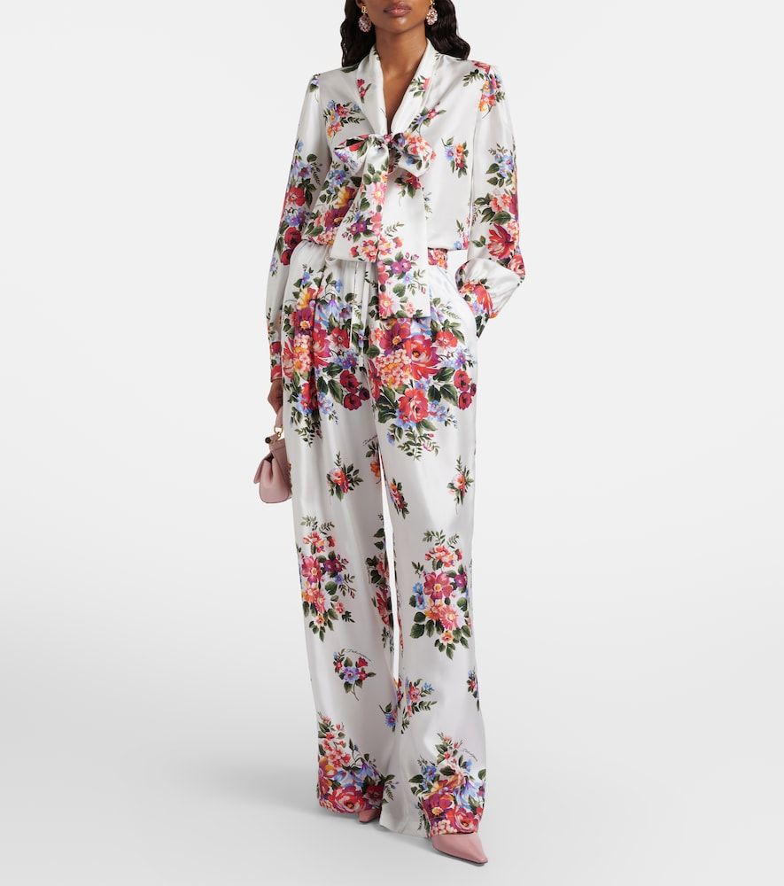 Floral tie-neck silk blouse - Dolce&Gabbana - Modalova