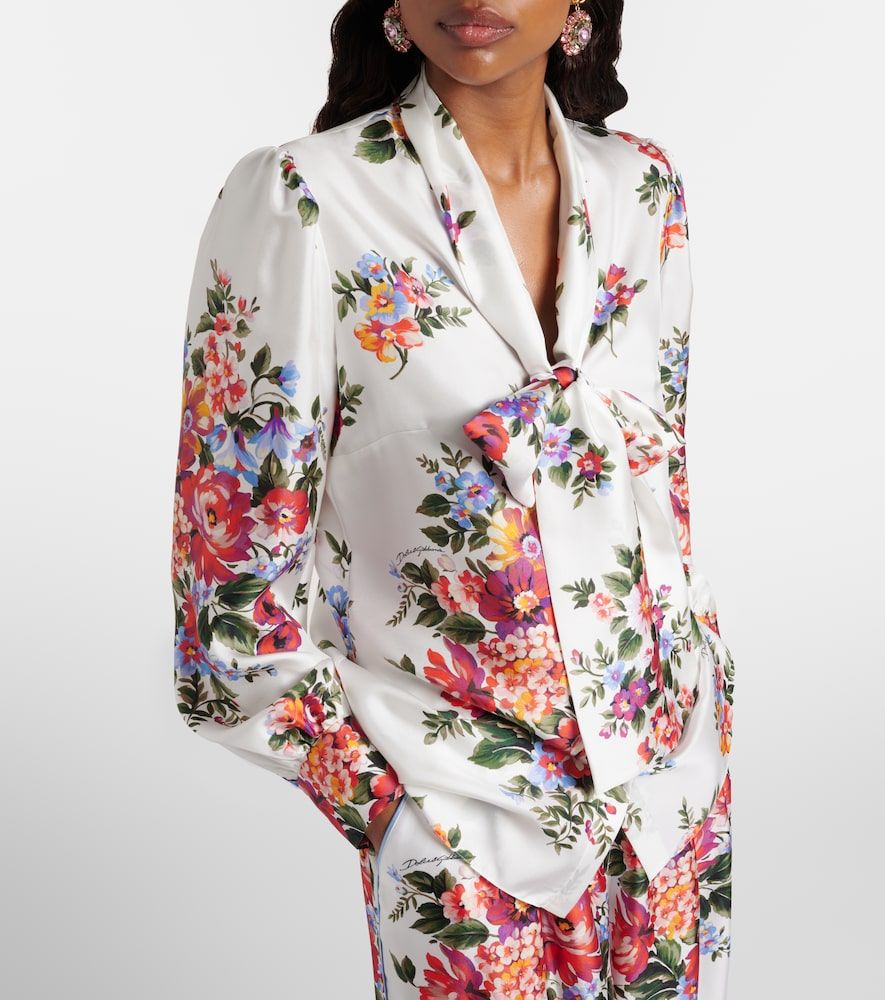 Floral tie-neck silk blouse - Dolce&Gabbana - Modalova