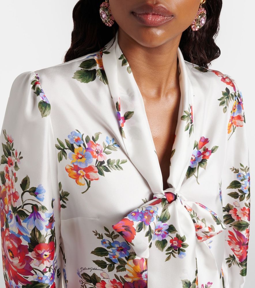 Floral tie-neck silk blouse - Dolce&Gabbana - Modalova