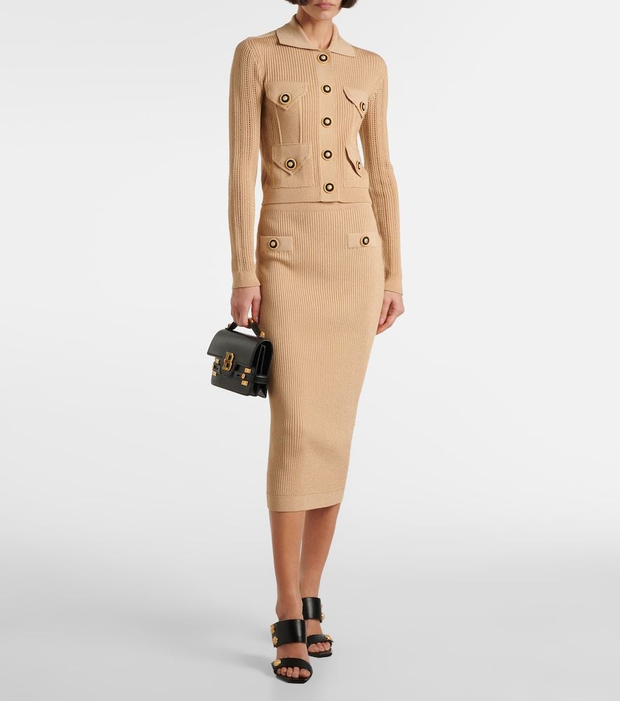 Gonna a tubino in maglia a coste - Balmain - Modalova