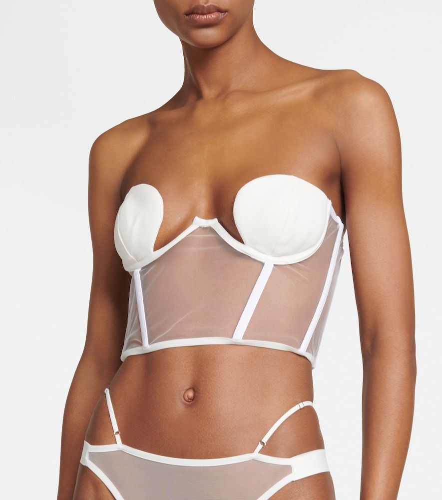 Bustier de novia en crepé con paneles de tul - Nensi Dojaka - Modalova