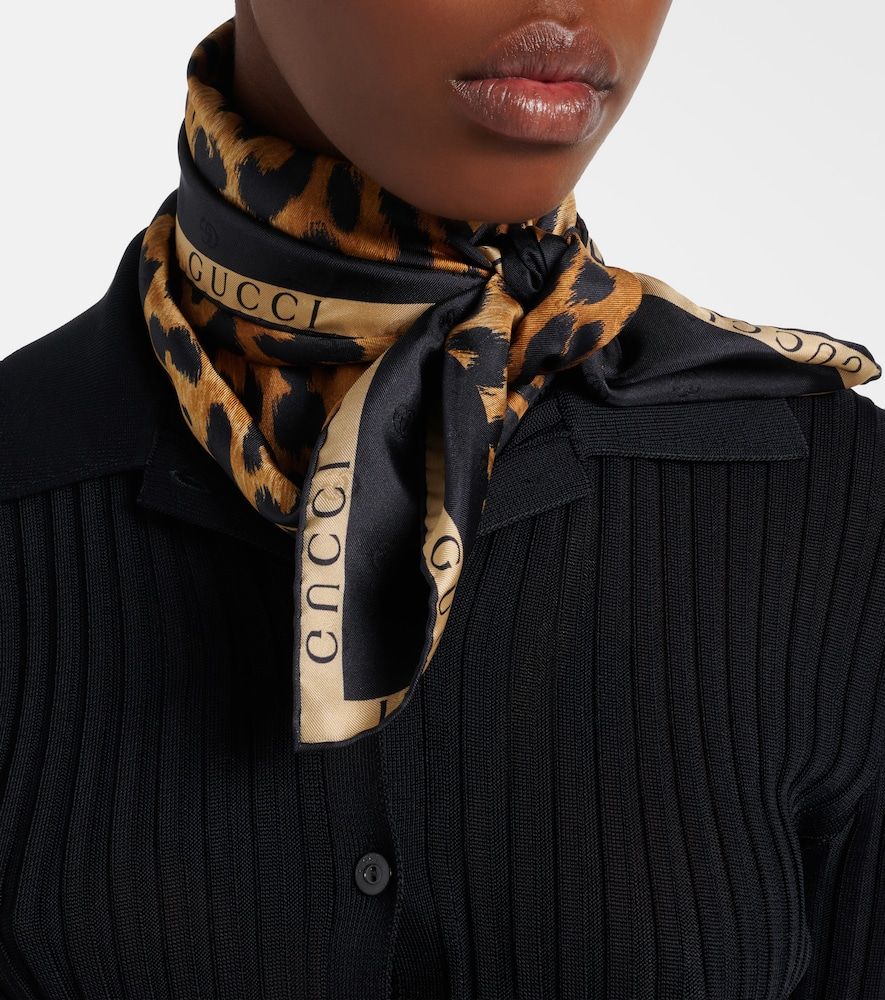 Leopard-print silk twill scarf - Gucci - Modalova