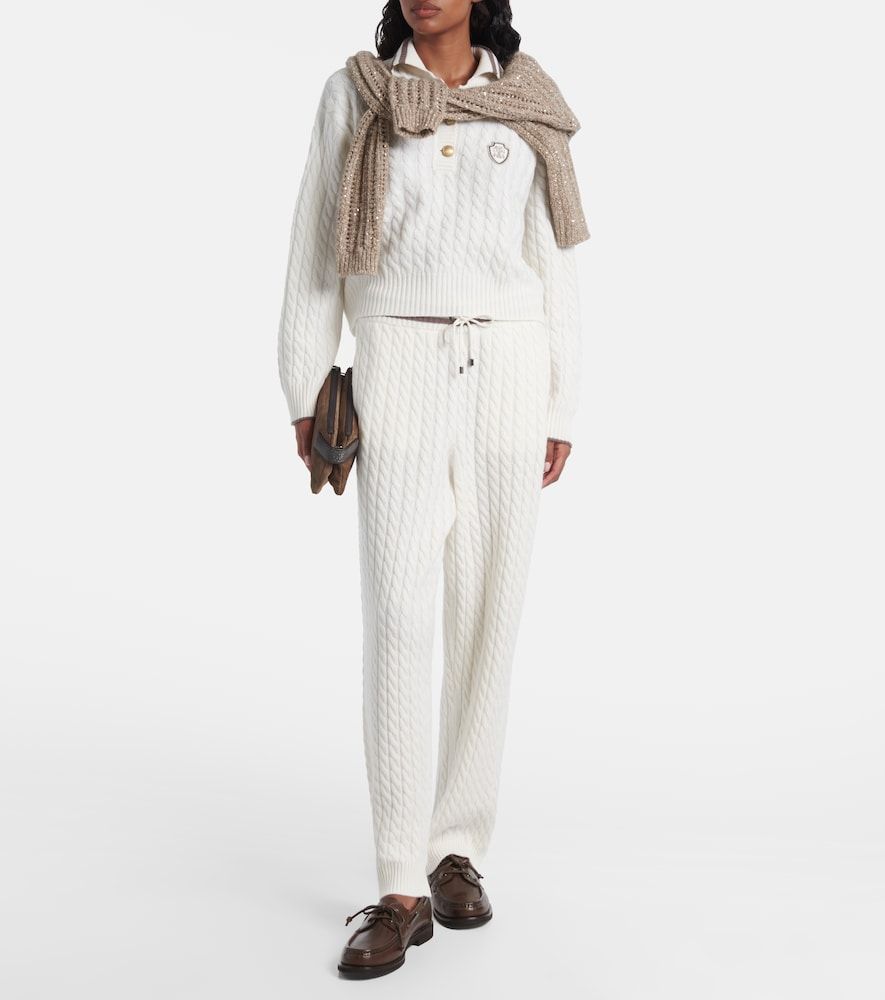 Logo cable-knit cashmere polo sweater - Brunello Cucinelli - Modalova