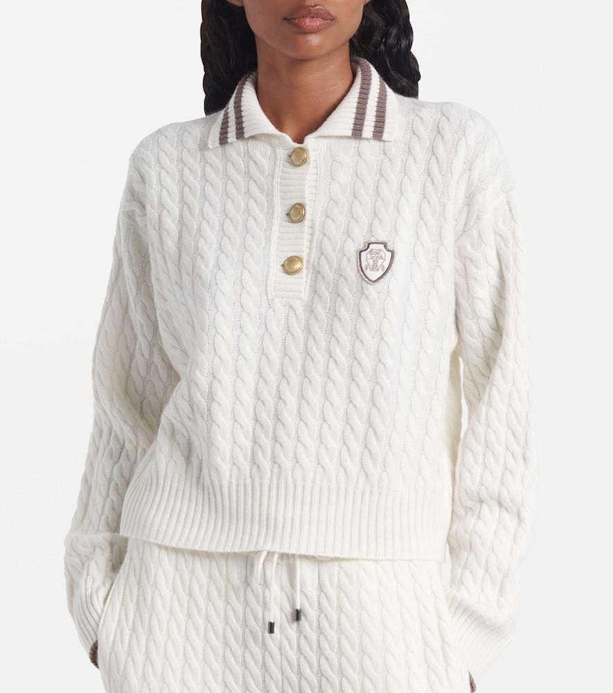 Logo cable-knit cashmere polo sweater - Brunello Cucinelli - Modalova
