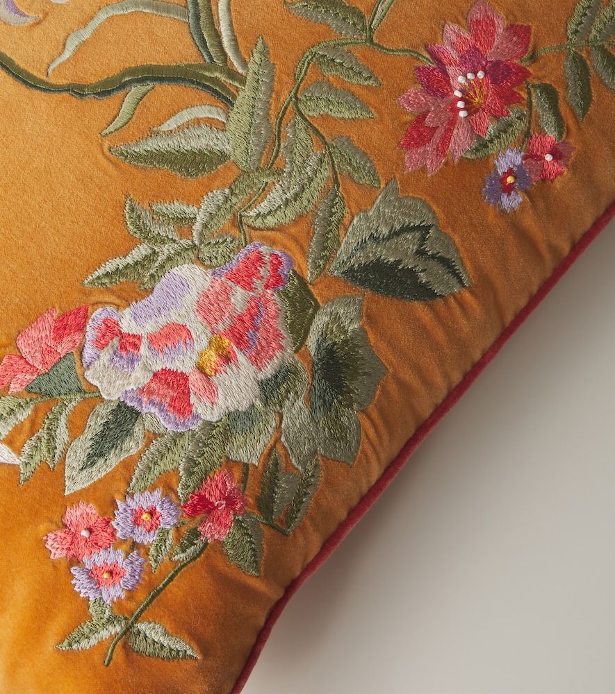 Cojín de terciopelo de algodón bordado floral - Les-Ottomans - Modalova
