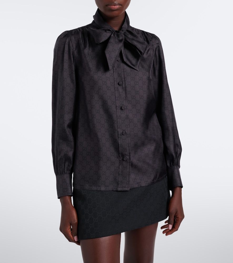 Gucci GG tie-neck silk twill blouse - Gucci - Modalova