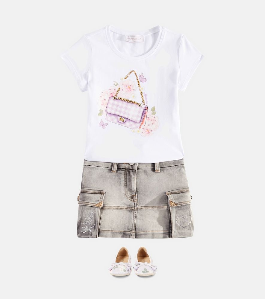 Falda cargo Mini Gonna de denim adornada - Monnalisa - Modalova