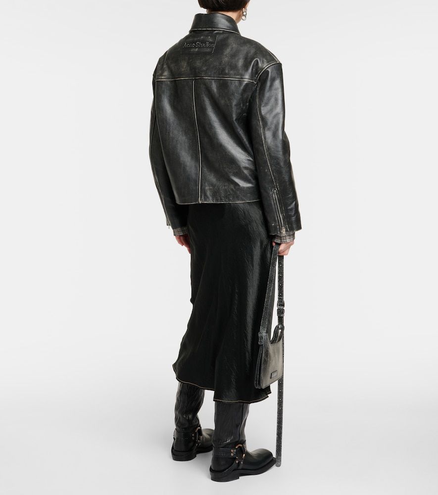 Chaqueta biker de piel con efecto desgastado - Acne Studios - Modalova