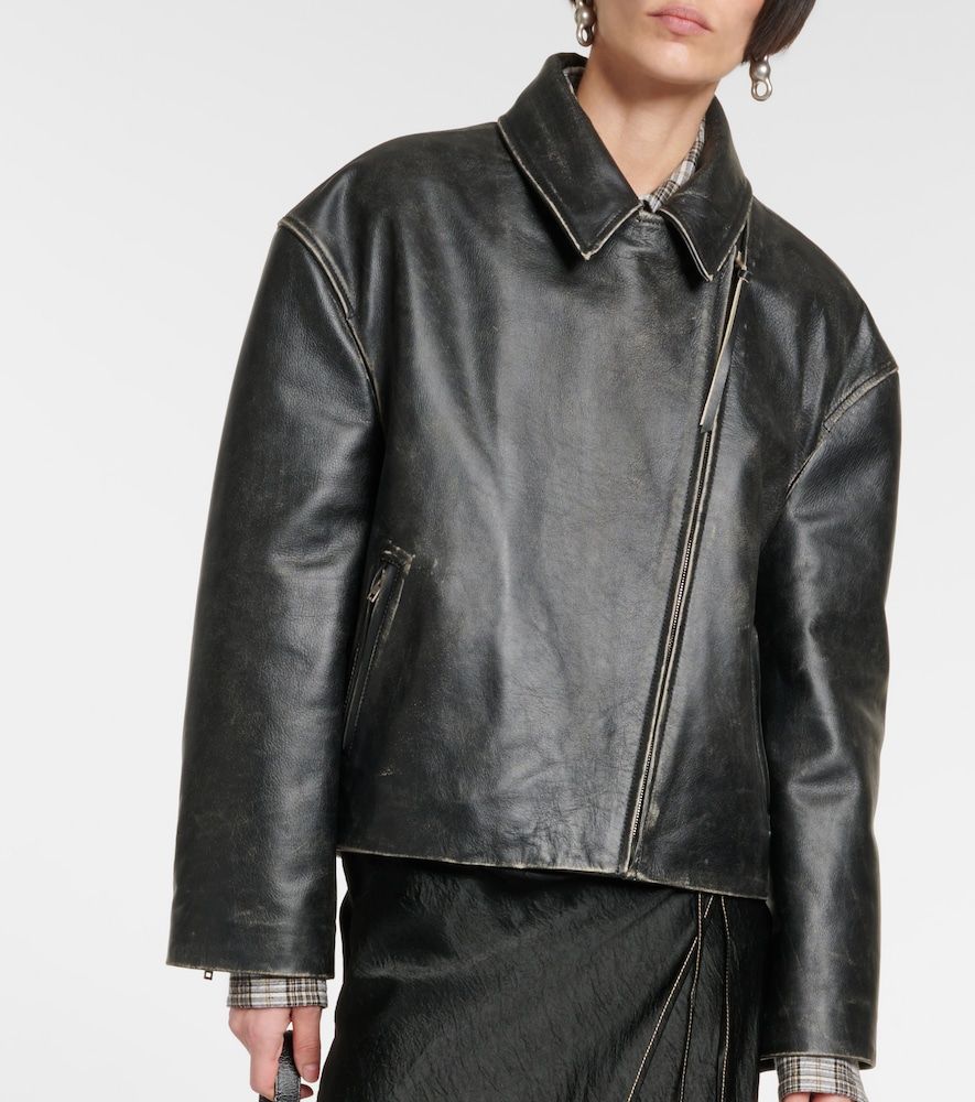 Chaqueta biker de piel con efecto desgastado - Acne Studios - Modalova