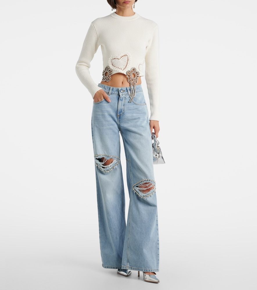 Distressed embellished wide-leg jeans - Area - Modalova