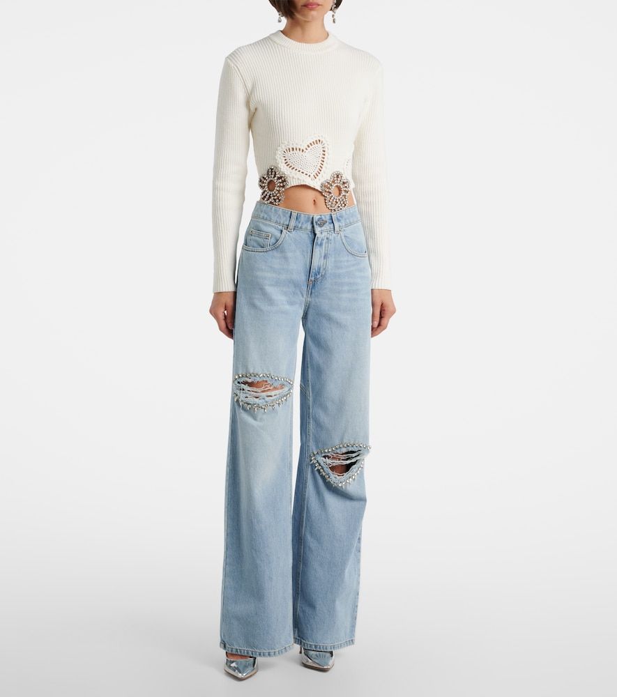 Distressed embellished wide-leg jeans - Area - Modalova