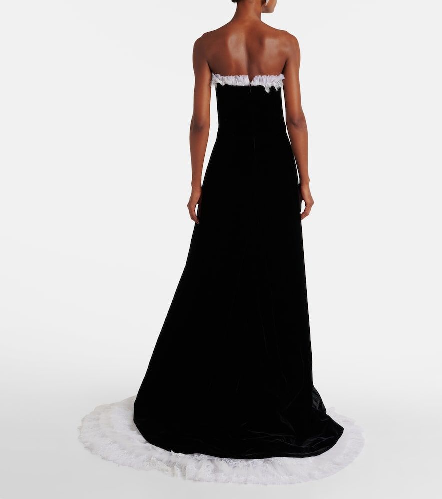 Laurette lace-trimmed velvet bustier gown - Costarellos - Modalova