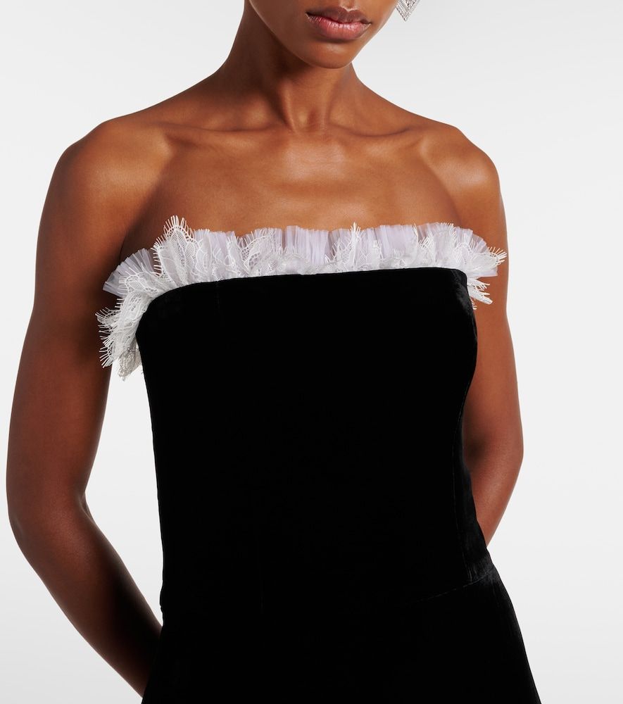 Laurette lace-trimmed velvet bustier gown - Costarellos - Modalova