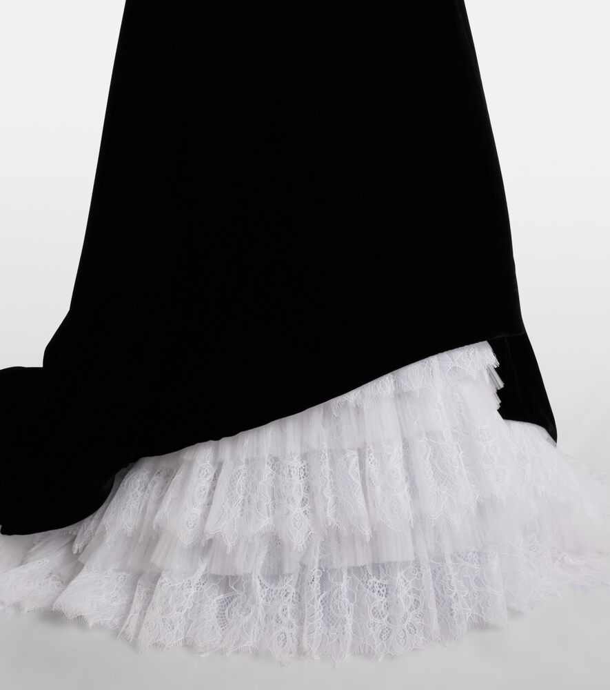 Laurette lace-trimmed velvet bustier gown - Costarellos - Modalova