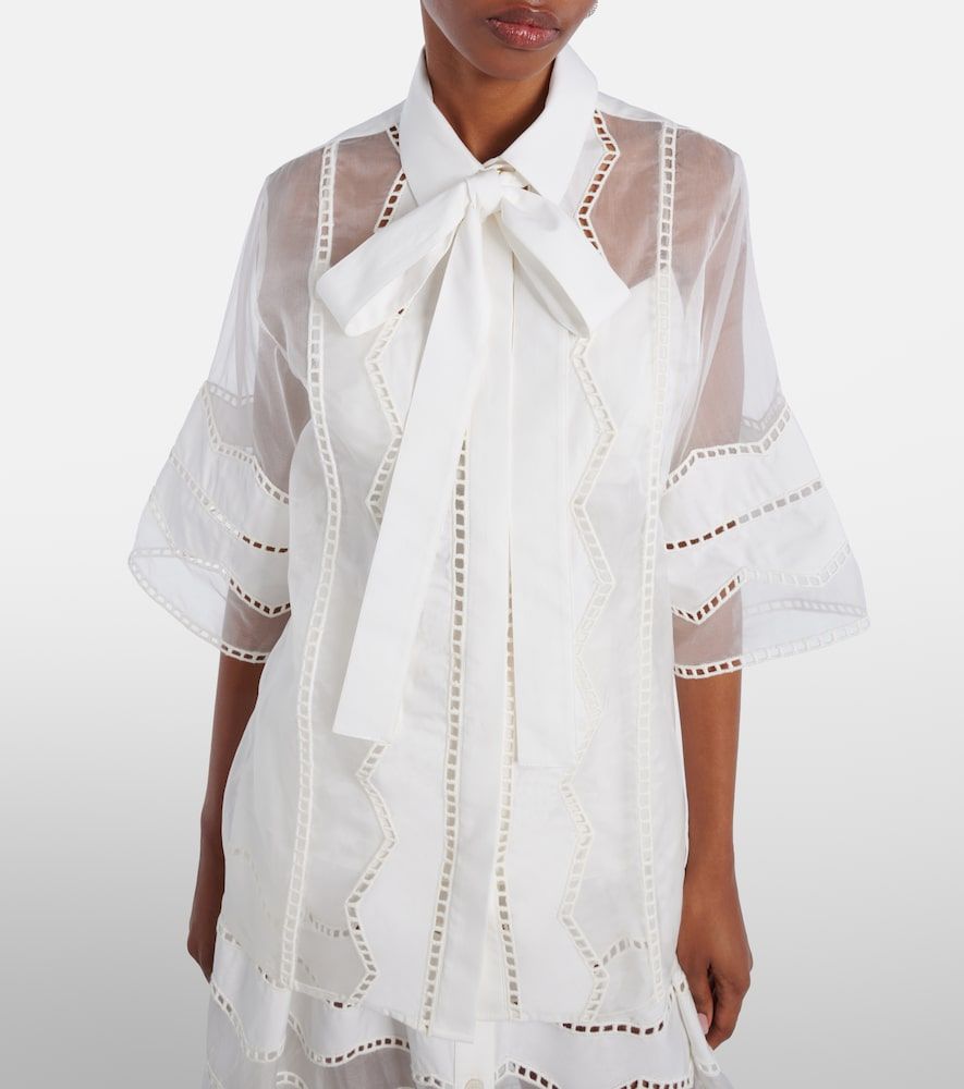 Tie-neck cotton and silk-blend blouse - Elie Saab - Modalova