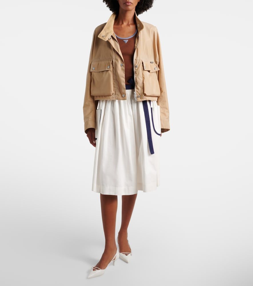Gonna midi in cotone e lino con cintura - Prada - Modalova