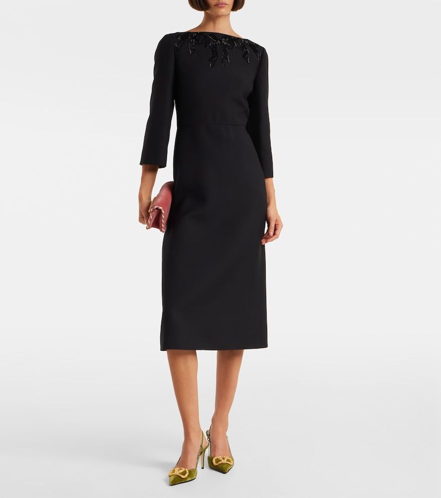 Vestido midi de lana y seda bordado - Valentino - Modalova
