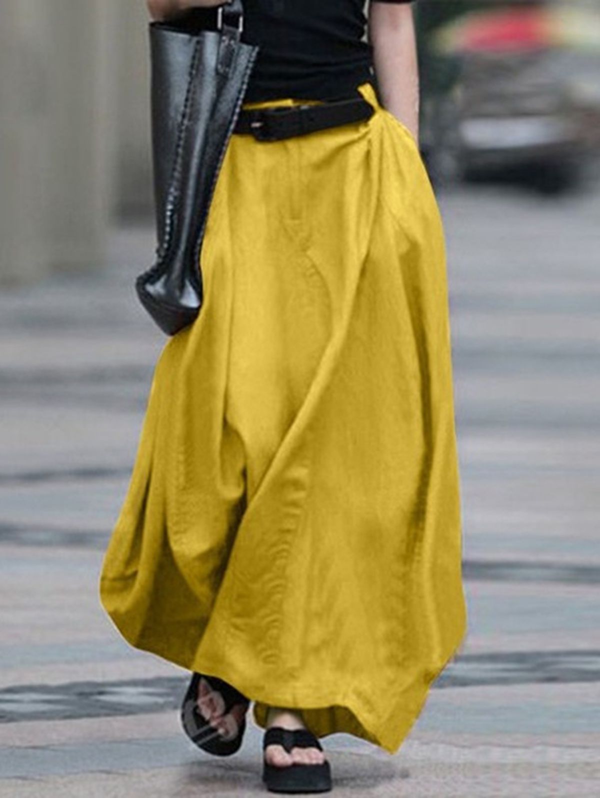 Casual Loose Pocket Solid Color Maxi Skirt - Ursime - Modalova