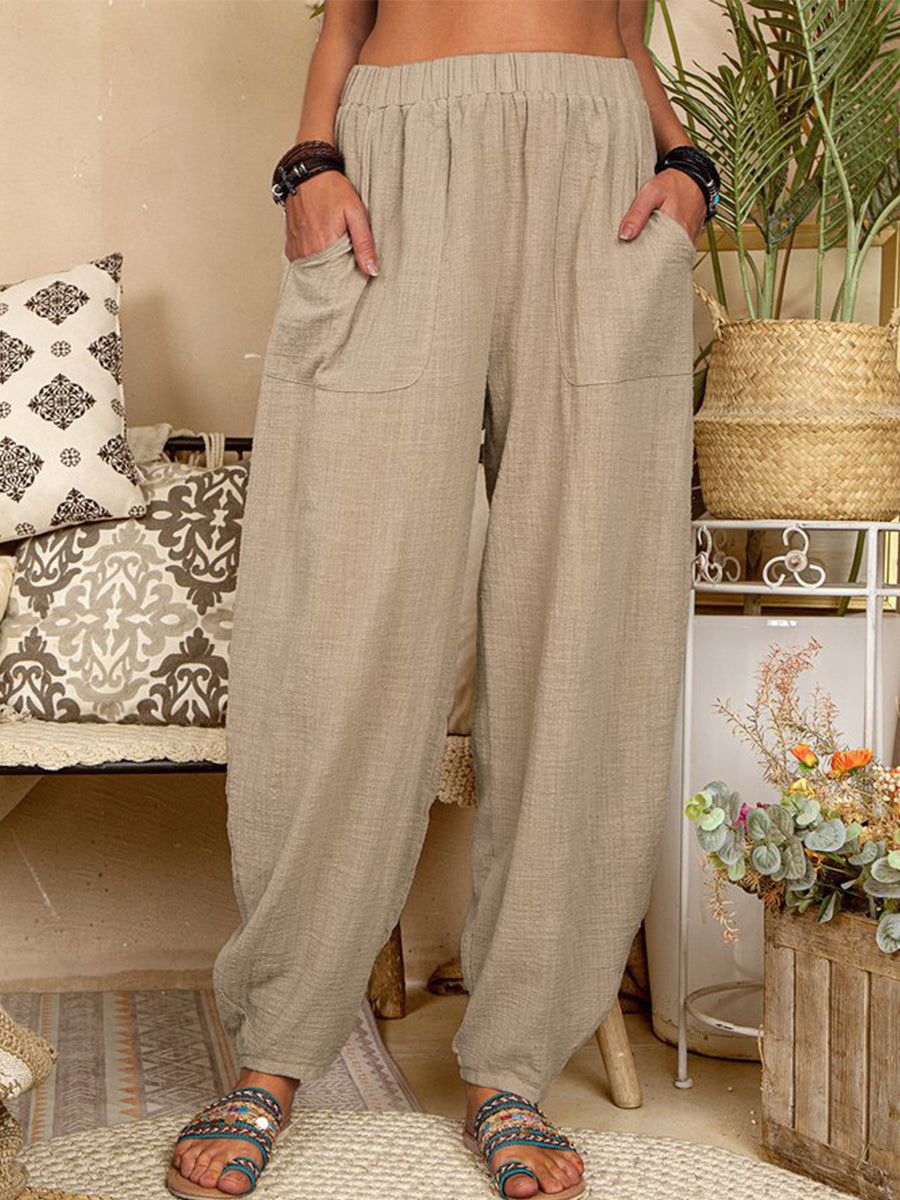 Casual Plain Loose Cotton Harem Pants - Ursime - Modalova
