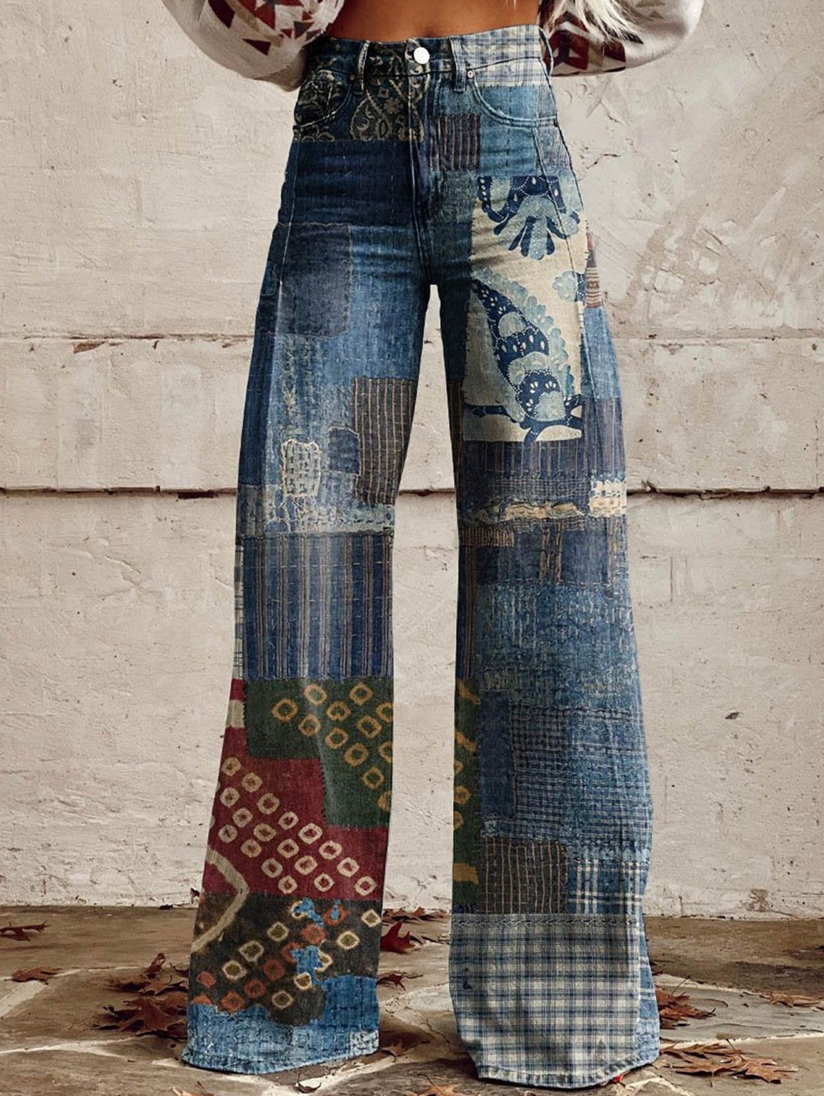 Daily High Rise Pattern Pocket Wide Leg Pants - Ursime - Modalova