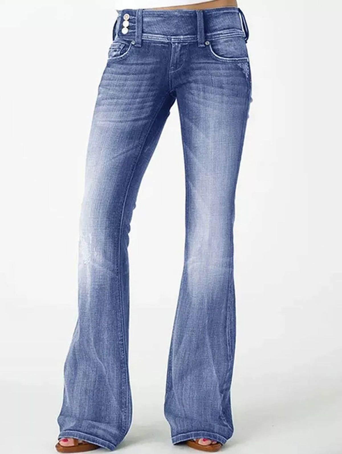 Vintage Light Washed Distressed Pocket Flare Leg Pants - Ursime - Modalova