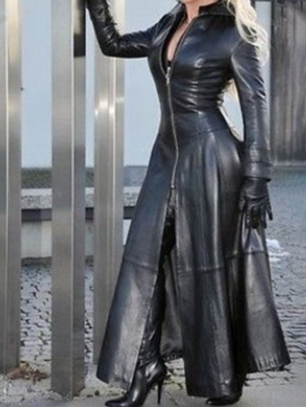 Casual PU Leather Stand Collar Zipper Solid Trench Coat - Ursime - Modalova