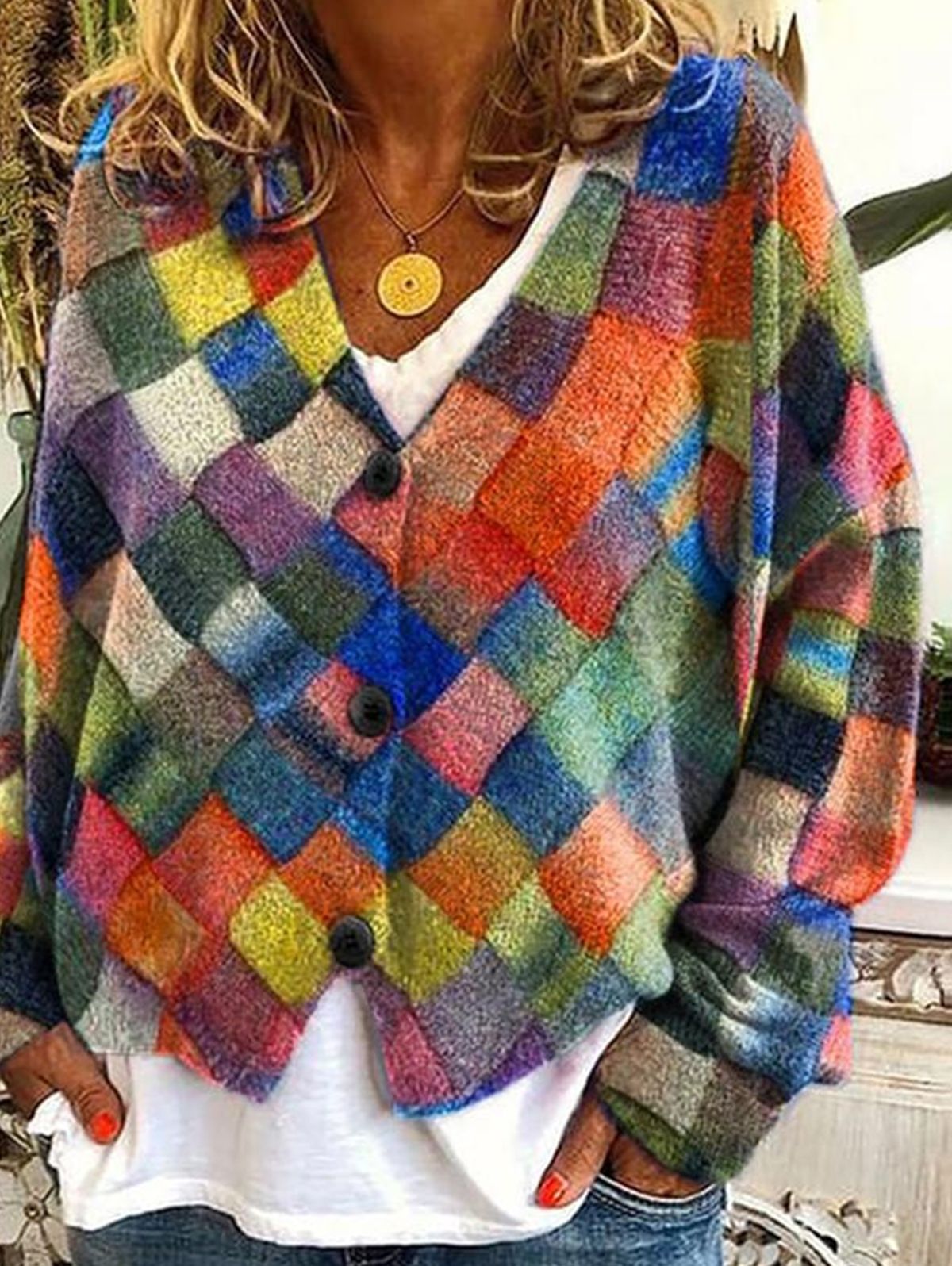Casual Floral Pattern Three Button Knit Sweater Cardigan - Ursime - Modalova